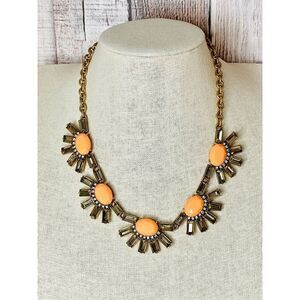 J. Crew Antique Gold Rhinestone Crystal Pave Peach Cluster Statement Necklace